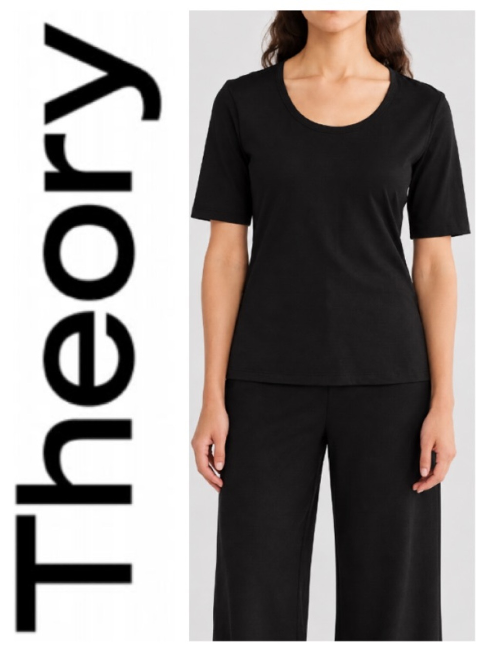 Theory Junia Pima Cotton T-Shirt (L) in black